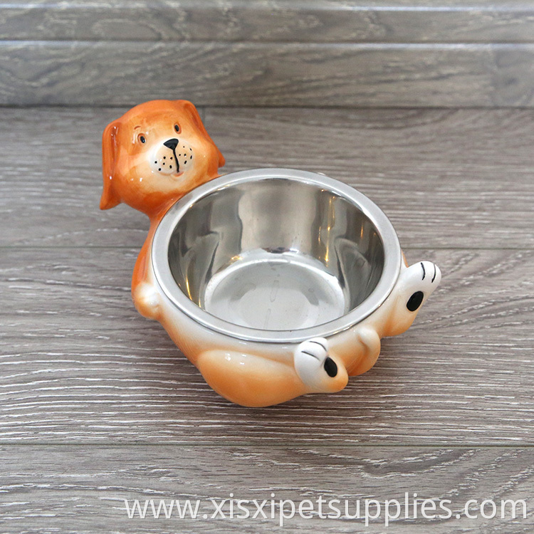 Wholesale Pet Feeding Bowl Quality Dog Metal Bowl With Ceramic Holder
